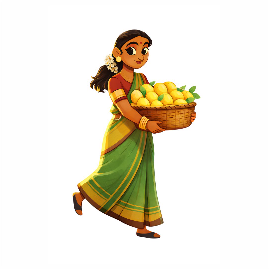 Traditional Indian Woman With Mango Basket Poster