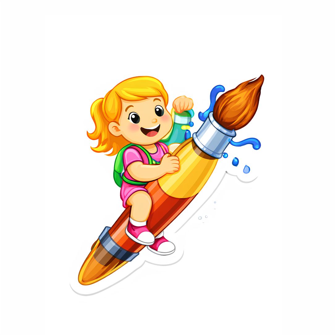 Creative Little Artist Flying with Paint Brush Poster