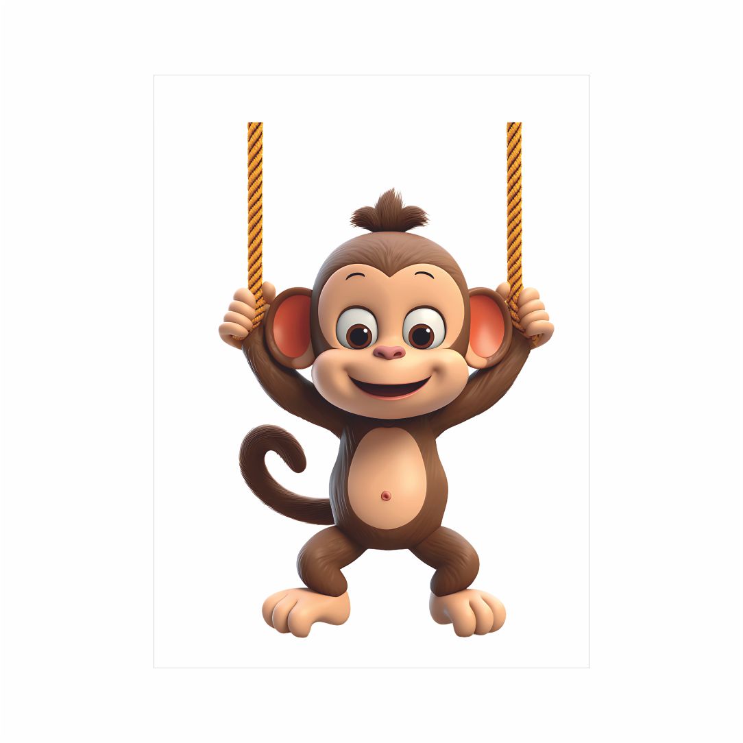 Happy Monkey Swing Cartoon Poster